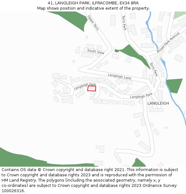 41, LANGLEIGH PARK, ILFRACOMBE, EX34 8RA: Location map and indicative extent of plot