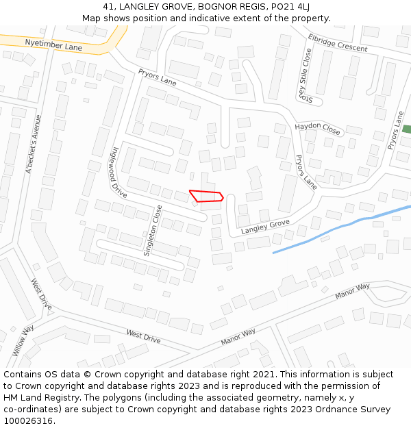 41, LANGLEY GROVE, BOGNOR REGIS, PO21 4LJ: Location map and indicative extent of plot