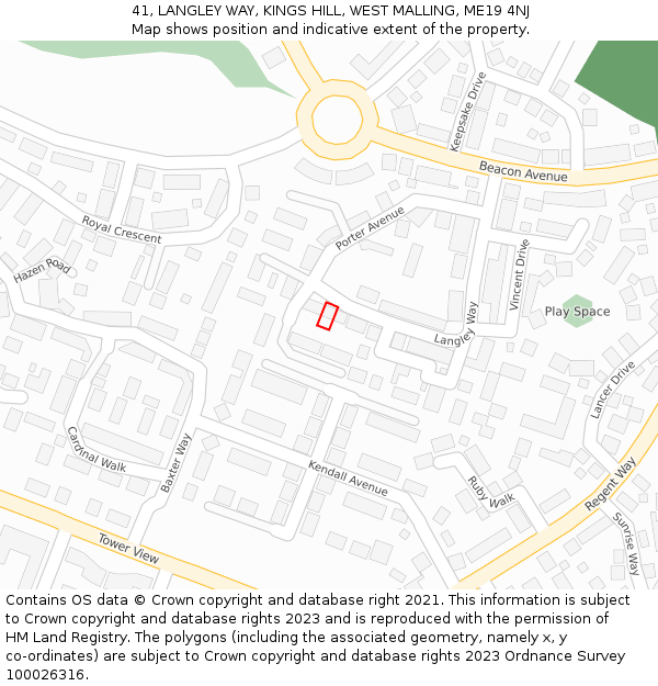 41, LANGLEY WAY, KINGS HILL, WEST MALLING, ME19 4NJ: Location map and indicative extent of plot