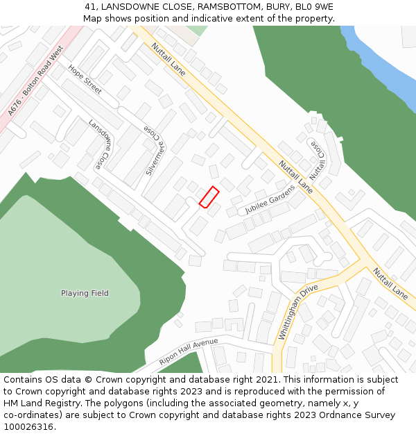 41, LANSDOWNE CLOSE, RAMSBOTTOM, BURY, BL0 9WE: Location map and indicative extent of plot