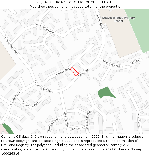 41, LAUREL ROAD, LOUGHBOROUGH, LE11 2NL: Location map and indicative extent of plot
