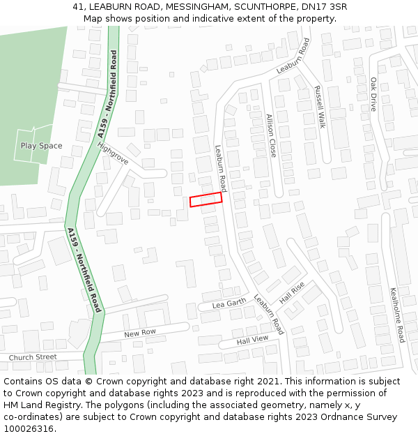 41, LEABURN ROAD, MESSINGHAM, SCUNTHORPE, DN17 3SR: Location map and indicative extent of plot