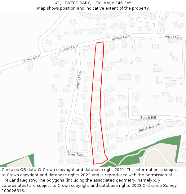 41, LEAZES PARK, HEXHAM, NE46 3AY: Location map and indicative extent of plot