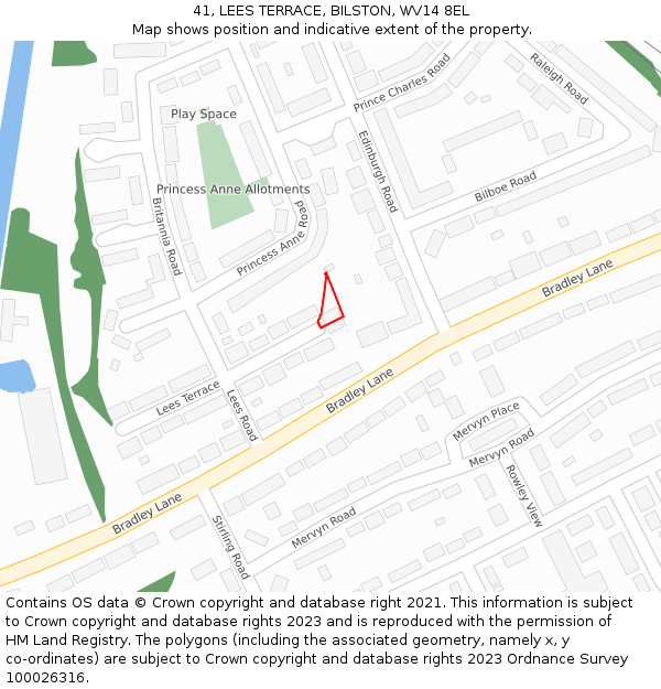 41, LEES TERRACE, BILSTON, WV14 8EL: Location map and indicative extent of plot