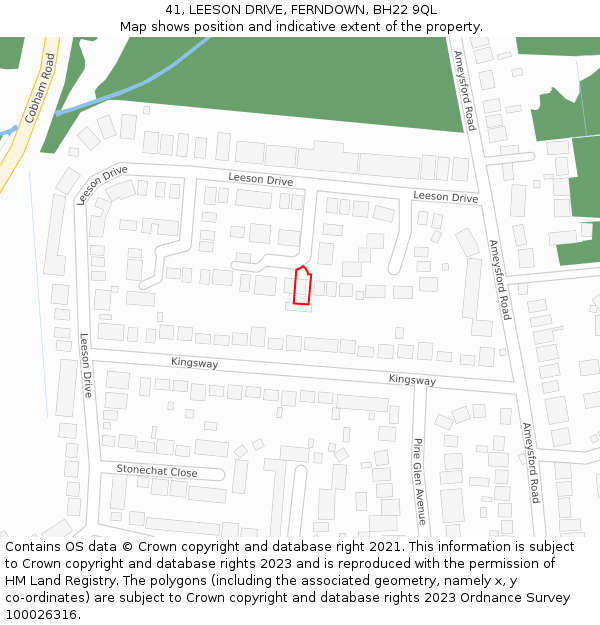 41, LEESON DRIVE, FERNDOWN, BH22 9QL: Location map and indicative extent of plot