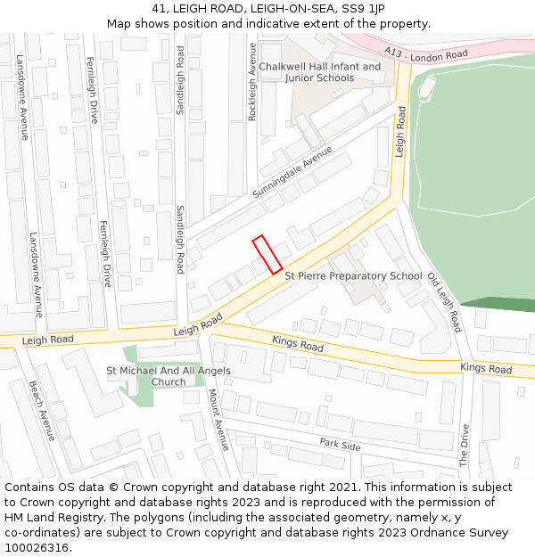 41, LEIGH ROAD, LEIGH-ON-SEA, SS9 1JP: Location map and indicative extent of plot