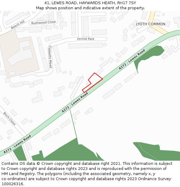 41, LEWES ROAD, HAYWARDS HEATH, RH17 7SY: Location map and indicative extent of plot