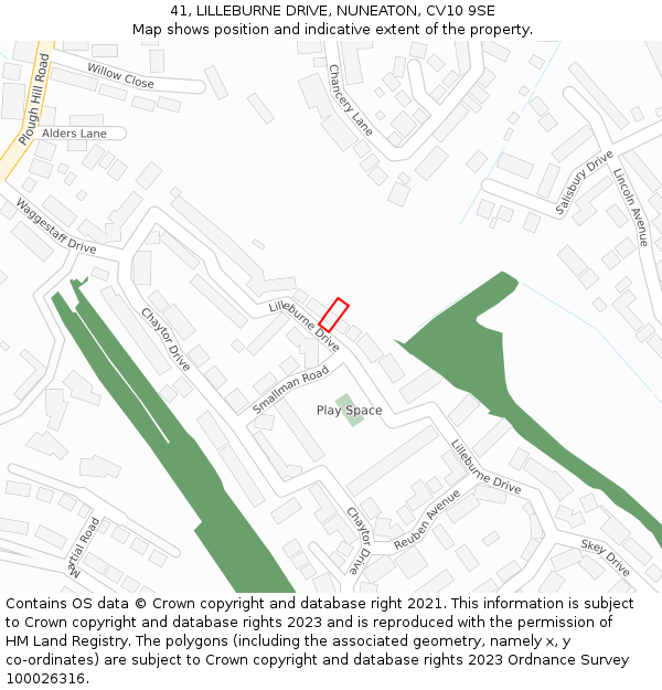 41, LILLEBURNE DRIVE, NUNEATON, CV10 9SE: Location map and indicative extent of plot