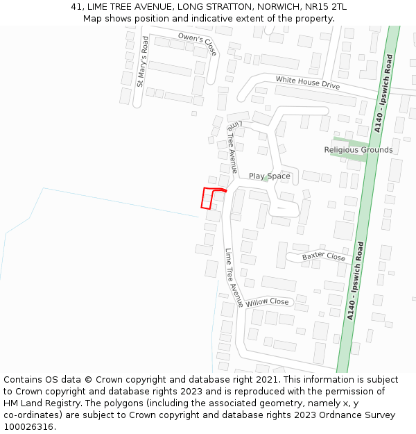 41, LIME TREE AVENUE, LONG STRATTON, NORWICH, NR15 2TL: Location map and indicative extent of plot