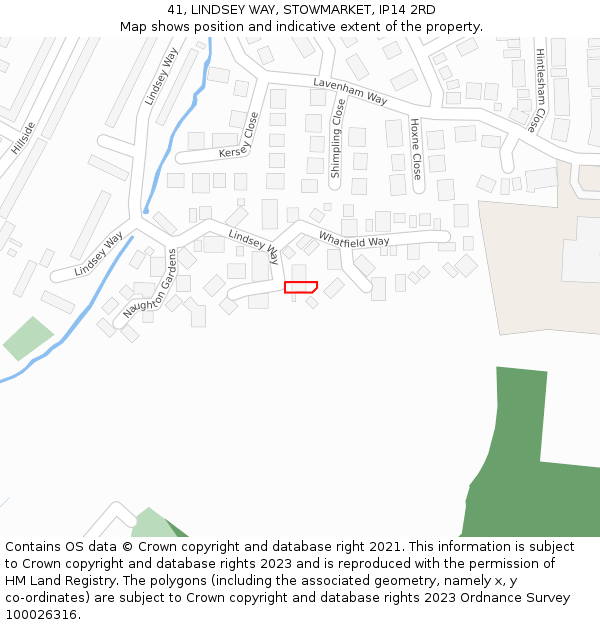 41, LINDSEY WAY, STOWMARKET, IP14 2RD: Location map and indicative extent of plot