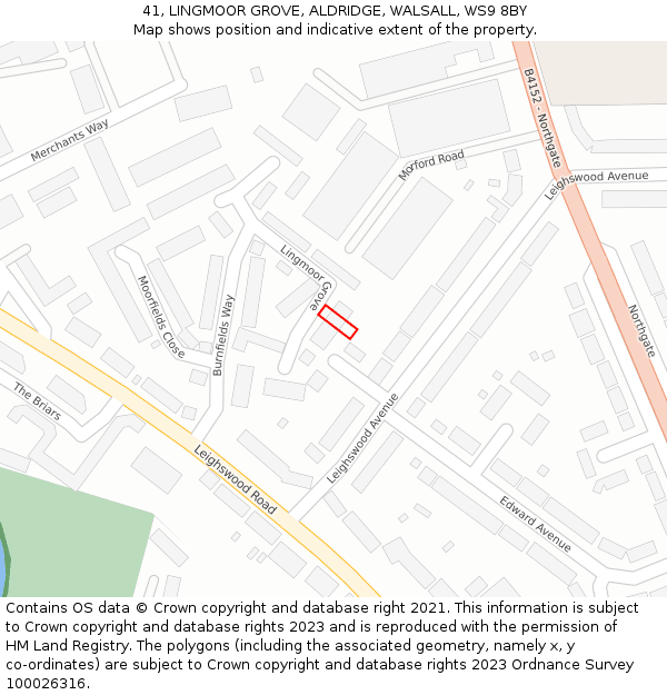 41, LINGMOOR GROVE, ALDRIDGE, WALSALL, WS9 8BY: Location map and indicative extent of plot