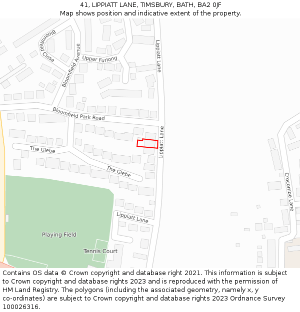 41, LIPPIATT LANE, TIMSBURY, BATH, BA2 0JF: Location map and indicative extent of plot