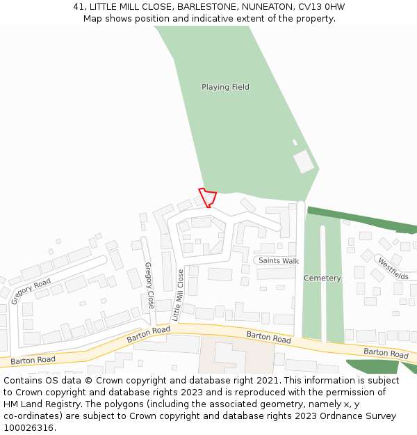 41, LITTLE MILL CLOSE, BARLESTONE, NUNEATON, CV13 0HW: Location map and indicative extent of plot