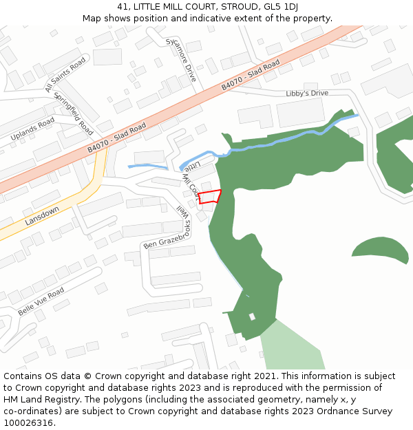 41, LITTLE MILL COURT, STROUD, GL5 1DJ: Location map and indicative extent of plot
