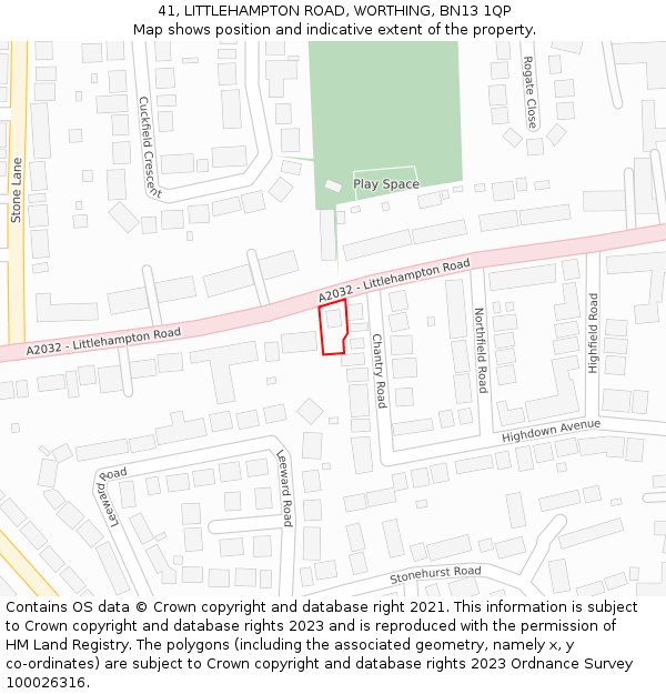 41, LITTLEHAMPTON ROAD, WORTHING, BN13 1QP: Location map and indicative extent of plot