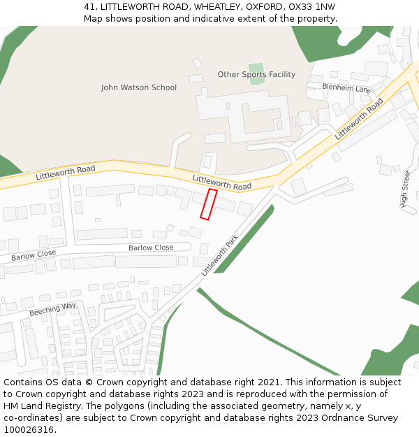 41, LITTLEWORTH ROAD, WHEATLEY, OXFORD, OX33 1NW: Location map and indicative extent of plot