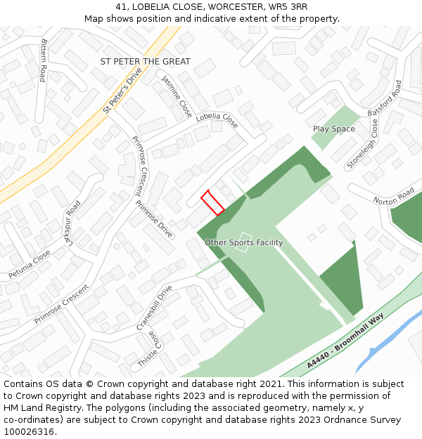 41, LOBELIA CLOSE, WORCESTER, WR5 3RR: Location map and indicative extent of plot