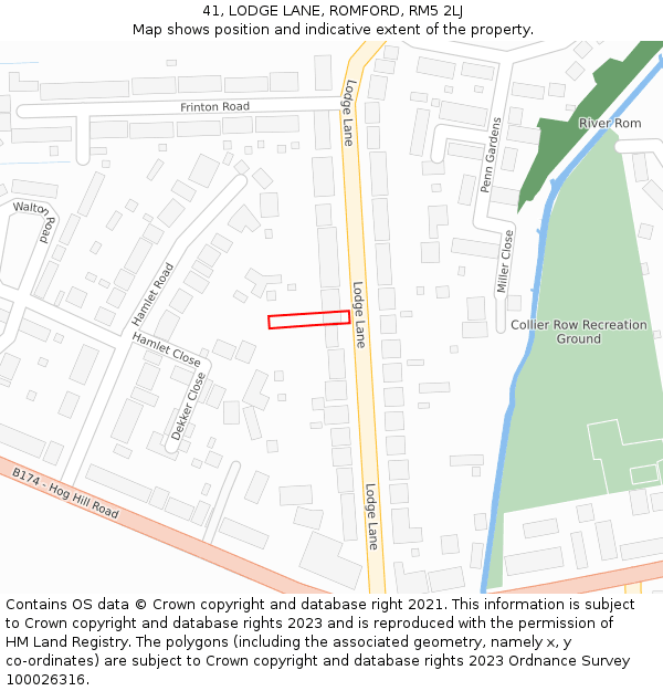 41, LODGE LANE, ROMFORD, RM5 2LJ: Location map and indicative extent of plot