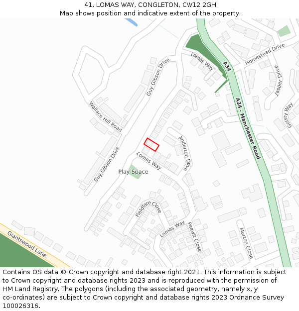 41, LOMAS WAY, CONGLETON, CW12 2GH: Location map and indicative extent of plot