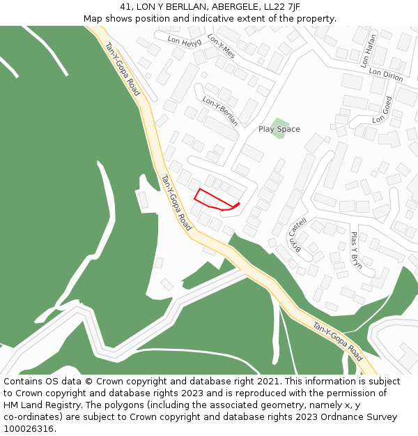 41, LON Y BERLLAN, ABERGELE, LL22 7JF: Location map and indicative extent of plot