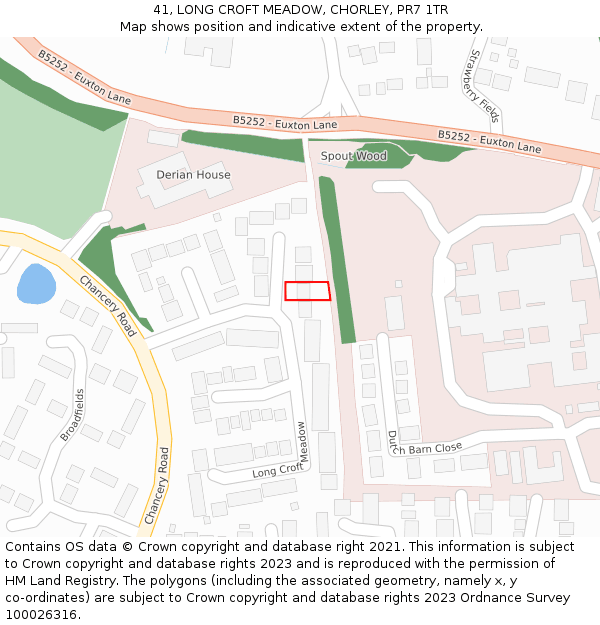 41, LONG CROFT MEADOW, CHORLEY, PR7 1TR: Location map and indicative extent of plot