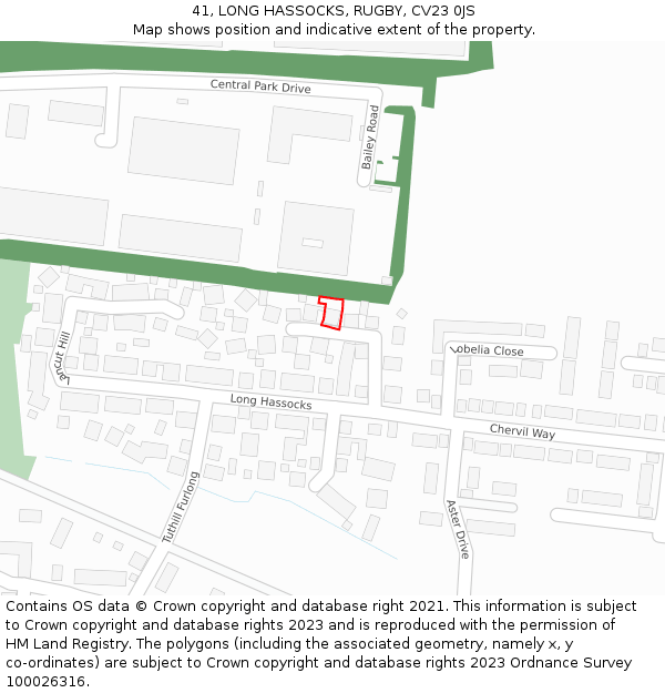 41, LONG HASSOCKS, RUGBY, CV23 0JS: Location map and indicative extent of plot