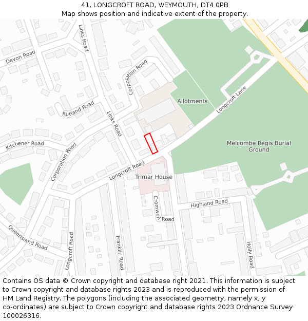 41, LONGCROFT ROAD, WEYMOUTH, DT4 0PB: Location map and indicative extent of plot