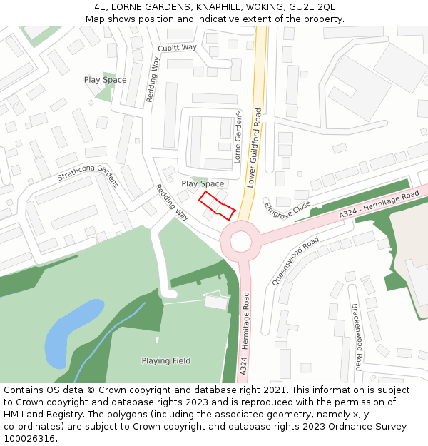 41, LORNE GARDENS, KNAPHILL, WOKING, GU21 2QL: Location map and indicative extent of plot