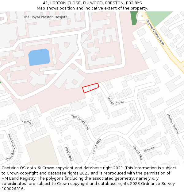 41, LORTON CLOSE, FULWOOD, PRESTON, PR2 8YS: Location map and indicative extent of plot