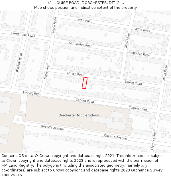 41, LOUISE ROAD, DORCHESTER, DT1 2LU: Location map and indicative extent of plot