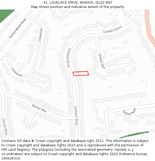 41, LOVELACE DRIVE, WOKING, GU22 8QY: Location map and indicative extent of plot