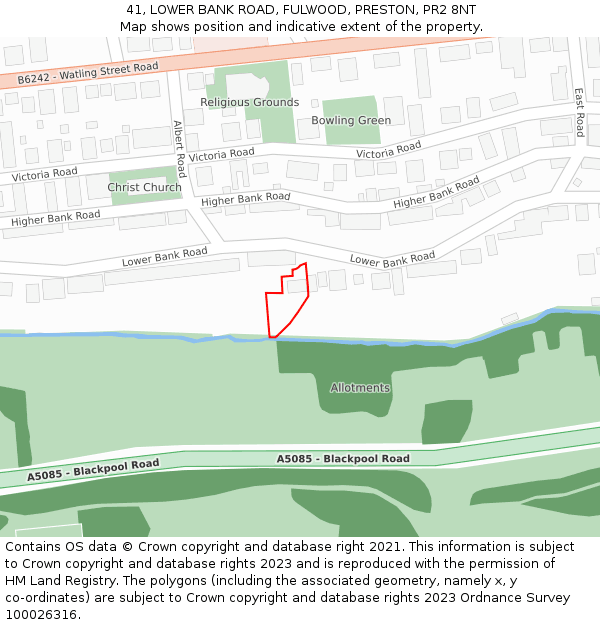 41, LOWER BANK ROAD, FULWOOD, PRESTON, PR2 8NT: Location map and indicative extent of plot