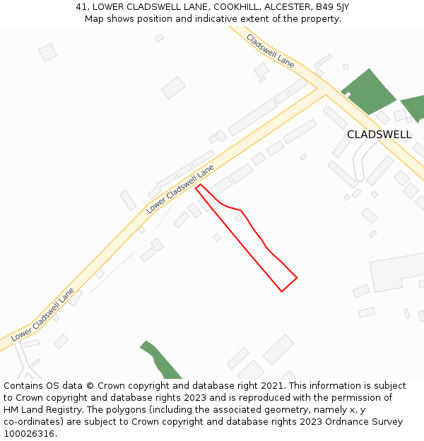 41, LOWER CLADSWELL LANE, COOKHILL, ALCESTER, B49 5JY: Location map and indicative extent of plot