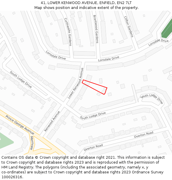 41, LOWER KENWOOD AVENUE, ENFIELD, EN2 7LT: Location map and indicative extent of plot