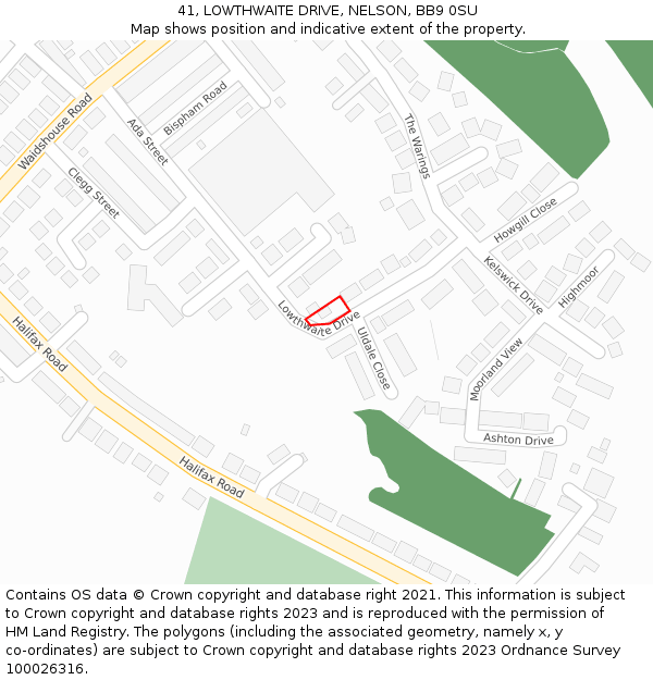 41, LOWTHWAITE DRIVE, NELSON, BB9 0SU: Location map and indicative extent of plot