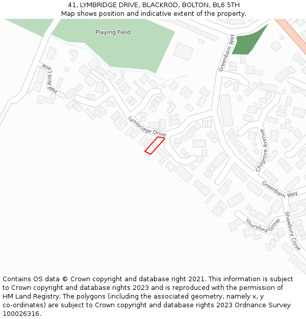 41, LYMBRIDGE DRIVE, BLACKROD, BOLTON, BL6 5TH: Location map and indicative extent of plot