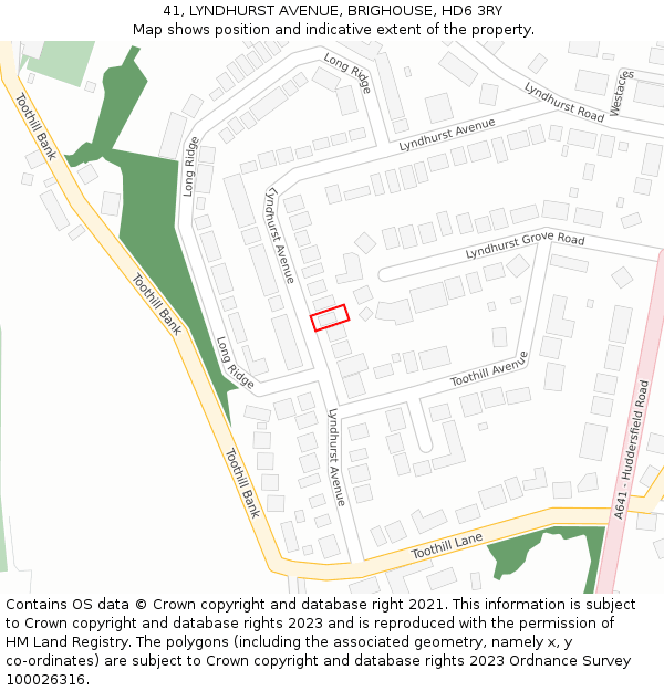 41, LYNDHURST AVENUE, BRIGHOUSE, HD6 3RY: Location map and indicative extent of plot