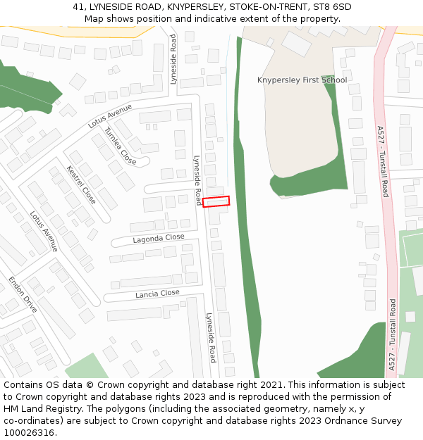 41, LYNESIDE ROAD, KNYPERSLEY, STOKE-ON-TRENT, ST8 6SD: Location map and indicative extent of plot