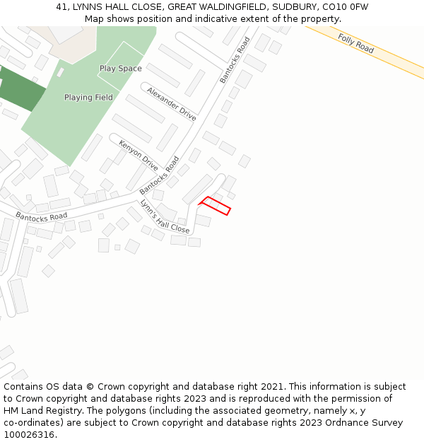 41, LYNNS HALL CLOSE, GREAT WALDINGFIELD, SUDBURY, CO10 0FW: Location map and indicative extent of plot