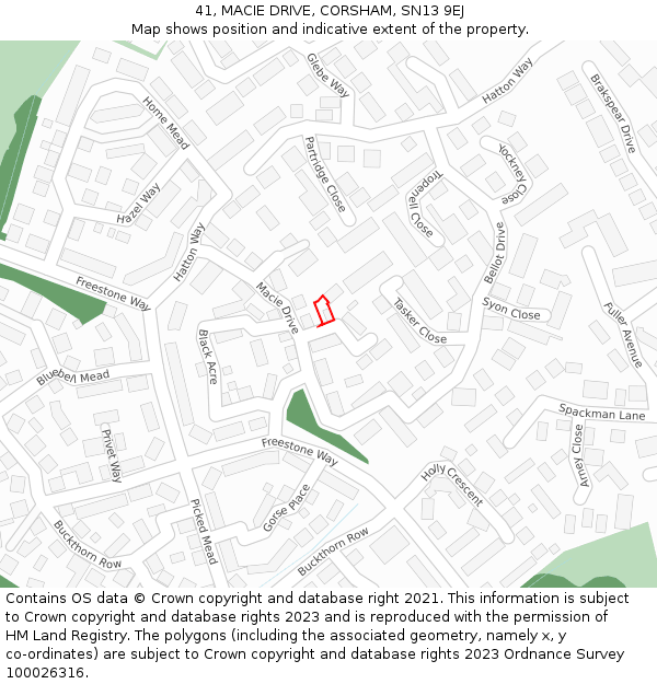 41, MACIE DRIVE, CORSHAM, SN13 9EJ: Location map and indicative extent of plot