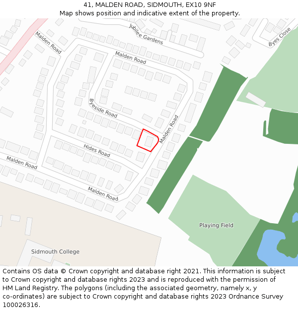 41, MALDEN ROAD, SIDMOUTH, EX10 9NF: Location map and indicative extent of plot