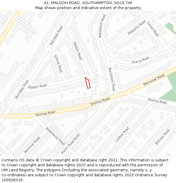 41, MALDON ROAD, SOUTHAMPTON, SO19 7AF: Location map and indicative extent of plot