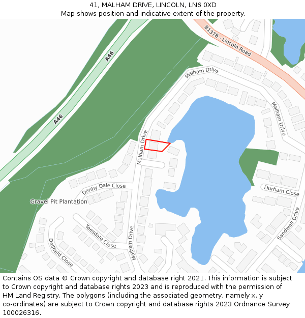 41, MALHAM DRIVE, LINCOLN, LN6 0XD: Location map and indicative extent of plot