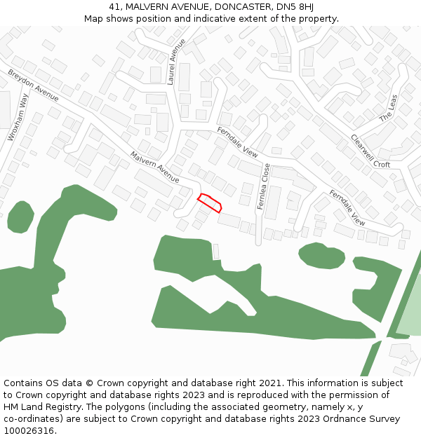 41, MALVERN AVENUE, DONCASTER, DN5 8HJ: Location map and indicative extent of plot