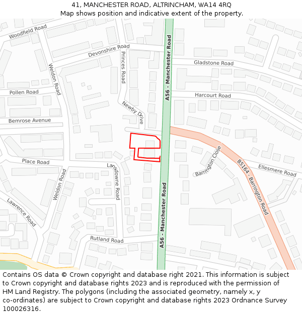 41, MANCHESTER ROAD, ALTRINCHAM, WA14 4RQ: Location map and indicative extent of plot