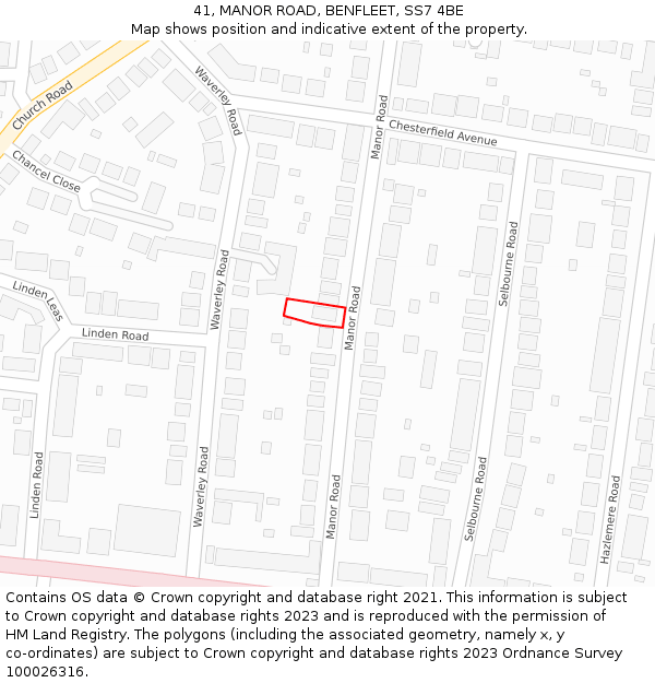 41, MANOR ROAD, BENFLEET, SS7 4BE: Location map and indicative extent of plot