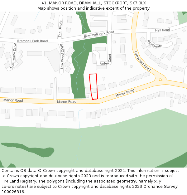 41, MANOR ROAD, BRAMHALL, STOCKPORT, SK7 3LX: Location map and indicative extent of plot