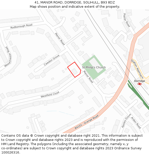 41, MANOR ROAD, DORRIDGE, SOLIHULL, B93 8DZ: Location map and indicative extent of plot