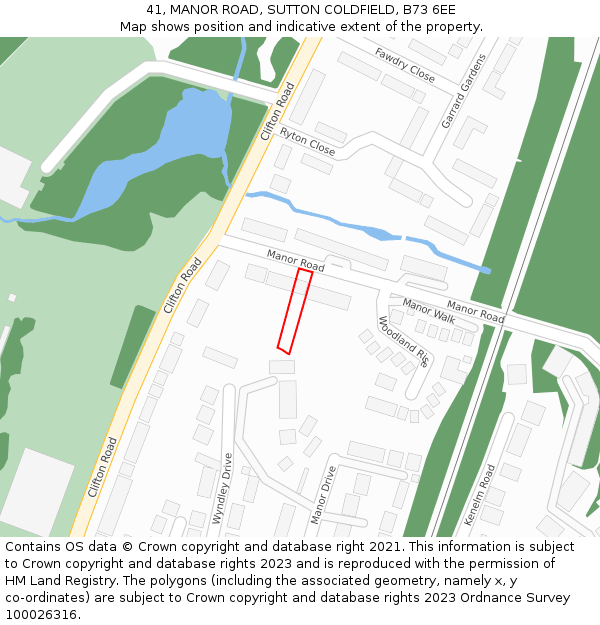 41, MANOR ROAD, SUTTON COLDFIELD, B73 6EE: Location map and indicative extent of plot