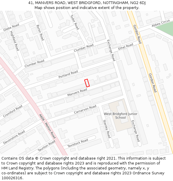 41, MANVERS ROAD, WEST BRIDGFORD, NOTTINGHAM, NG2 6DJ: Location map and indicative extent of plot